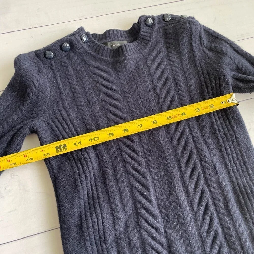 J. Crew Girl's‎ 100% Wool Cable Knit Crew Neck Sweater, Navy Blue